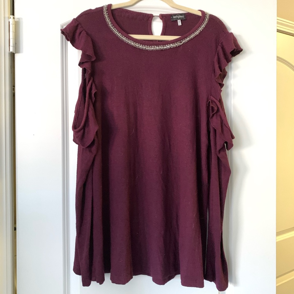 Tempted Women’s Purple Long Sleeve Sweater with Cold Shoulder Plus Size 0